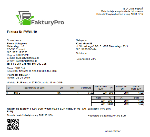 Wystawianie Faktura Walutowa 2567